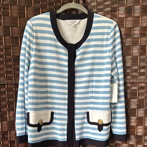 Misook Blue and White Striped Cardigan NWT